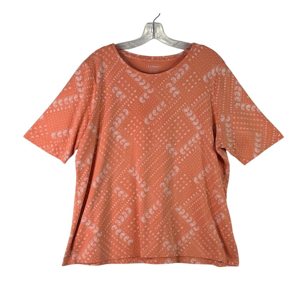 L.L. Bean Short Sleeve Paisley Pullover T Shirt Peach Womens 2X Casual